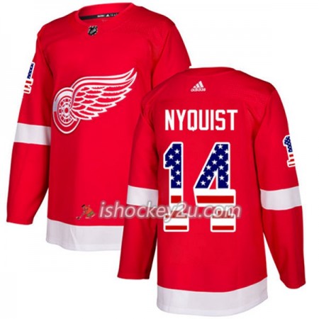 Mænd NHL Detroit Red Wings Trøje Gustav Nyquist 14 Adidas 2017-2018 Rød USA Flag Fashion Authentic